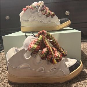 Lanvin White and Black Sneakers with Multicolor Laces